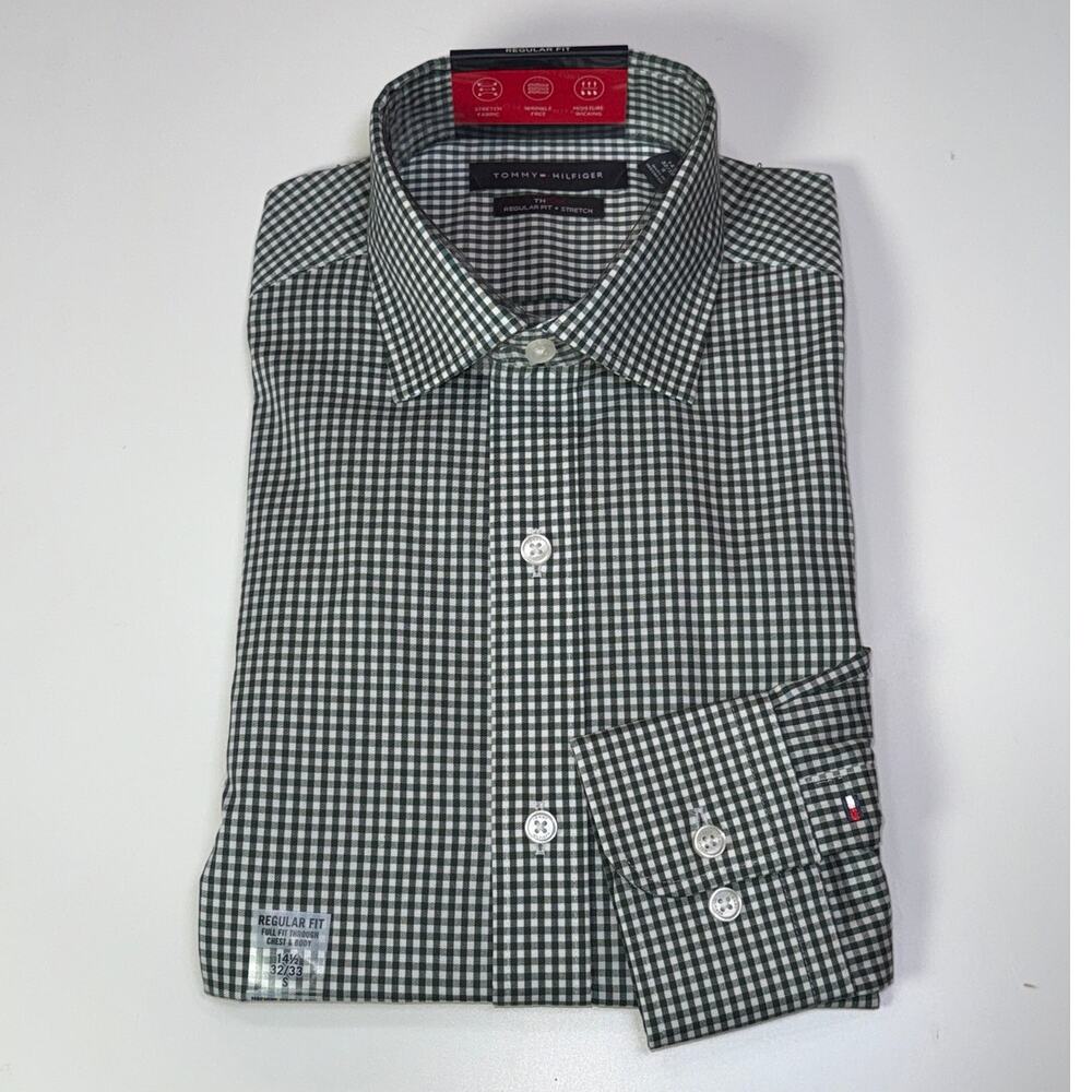 Tommy Hilfiger Men's Flex Regular Fit Twill Dress Shirt, Hunter Green 14.5 32/33